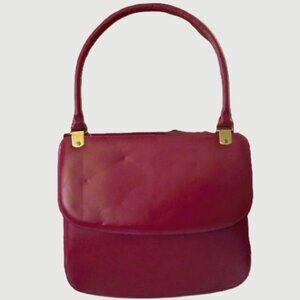 1950s Ronay Vintage Top Handle Cranberry Red Leather Purse w/ Snap Flap Closure